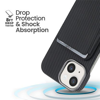For iPhone 14  /  13 Magnetic Case with Detachable Card Holder Carbon Fiber Texture Leather + PC Phone Cover