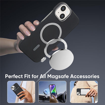 For iPhone 14  /  13 Magnetic Case with Detachable Card Holder Carbon Fiber Texture Leather + PC Phone Cover