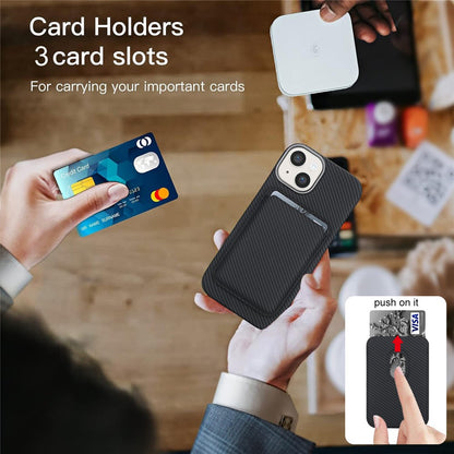 For iPhone 14  /  13 Magnetic Case with Detachable Card Holder Carbon Fiber Texture Leather + PC Phone Cover