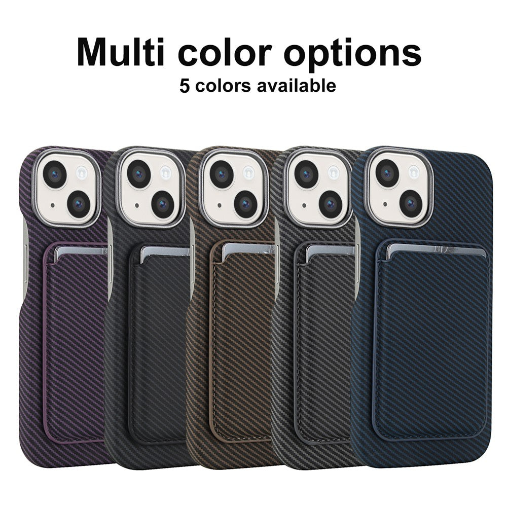 For iPhone 14  /  13 Magnetic Case with Detachable Card Holder Carbon Fiber Texture Leather + PC Phone Cover
