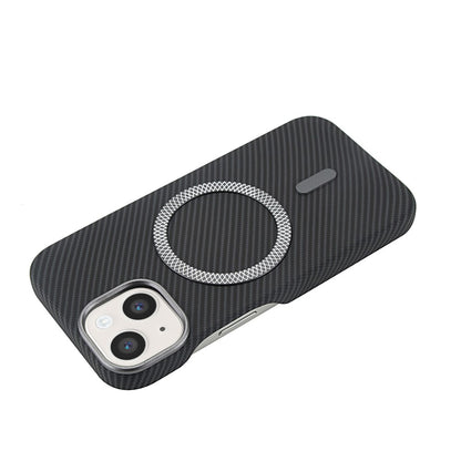 For iPhone 14  /  13 Magnetic Case Carbon Fiber Texture Leather + PC Phone Cover