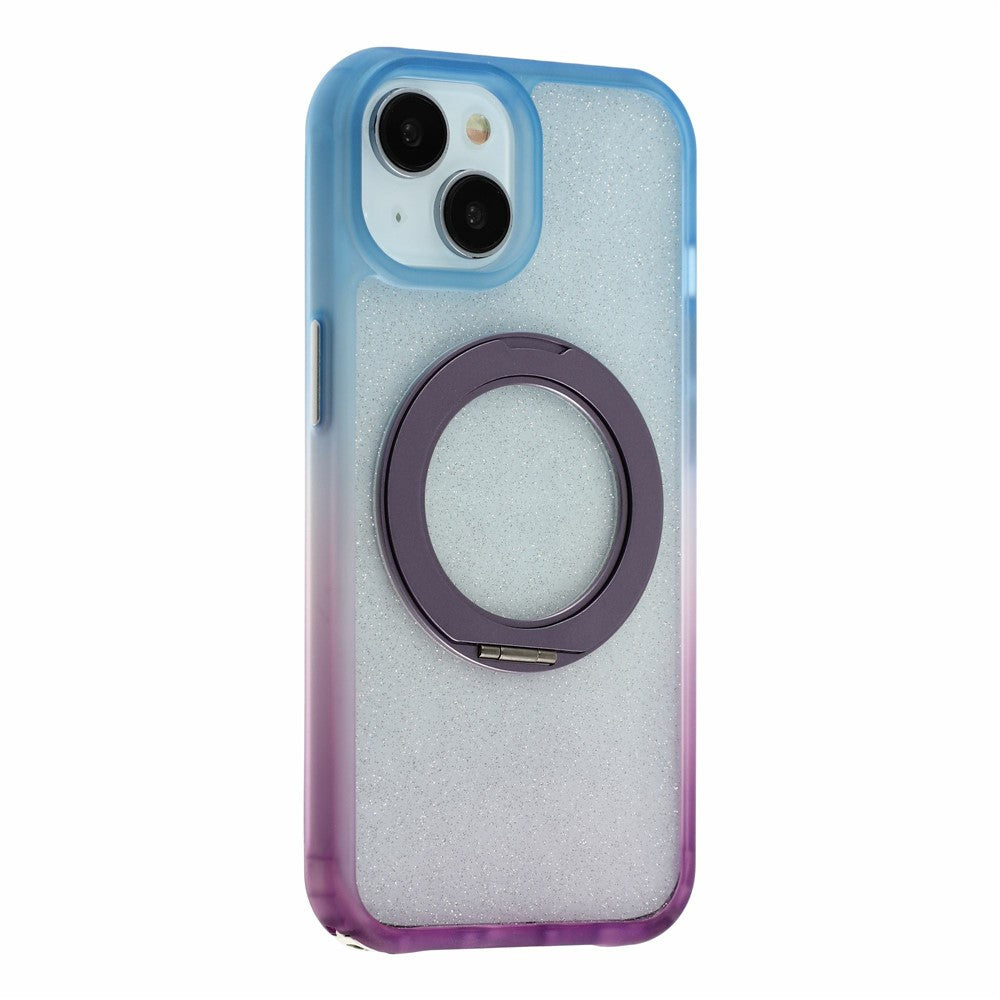 For iPhone 13  /  14  /  15 Case with 150cm Lanyard , Ring Kickstand Gradient Glitter PC + TPU Phone Cover