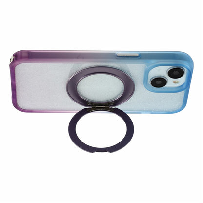 For iPhone 13  /  14  /  15 Case with 150cm Lanyard , Ring Kickstand Gradient Glitter PC + TPU Phone Cover