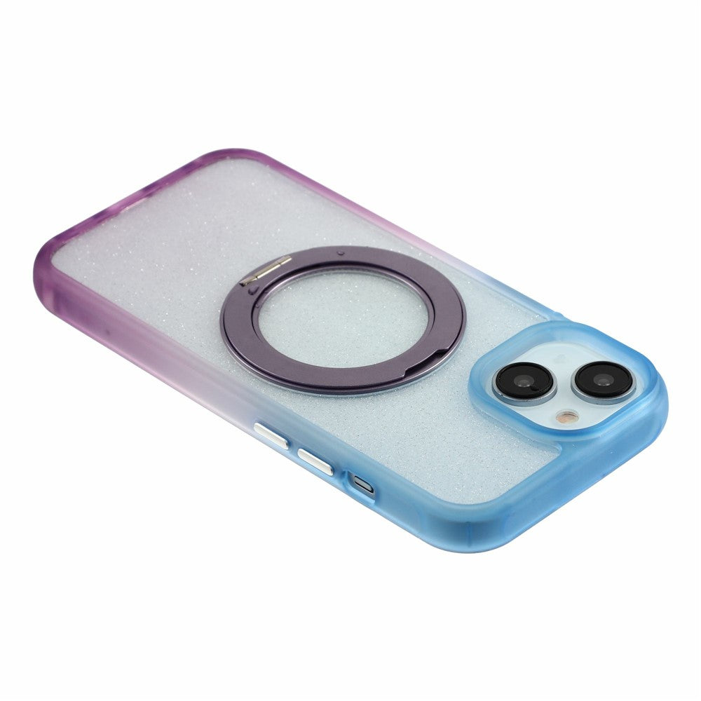 For iPhone 13  /  14  /  15 Case with 150cm Lanyard , Ring Kickstand Gradient Glitter PC + TPU Phone Cover