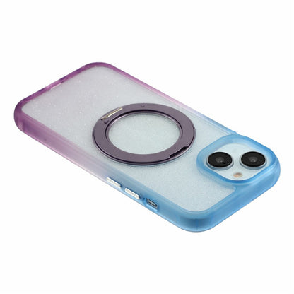 For iPhone 13  /  14  /  15 Case with 150cm Lanyard , Ring Kickstand Gradient Glitter PC + TPU Phone Cover