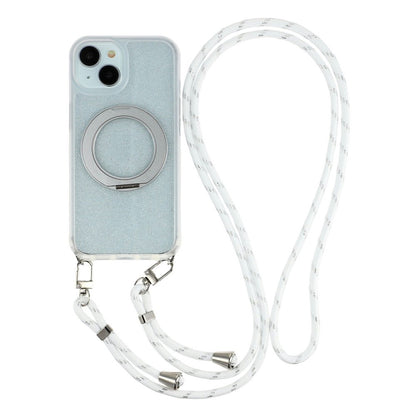 For iPhone 13  /  14  /  15 Case with 150cm Lanyard , Ring Kickstand Gradient Glitter PC + TPU Phone Cover