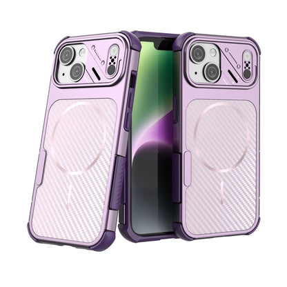For iPhone 14 / 13 Magnetic Case Carbon Fiber Texture PC + TPU Corner Protection Phone Cover