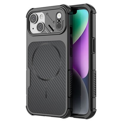 For iPhone 14 / 13 Magnetic Case Carbon Fiber Texture PC + TPU Corner Protection Phone Cover