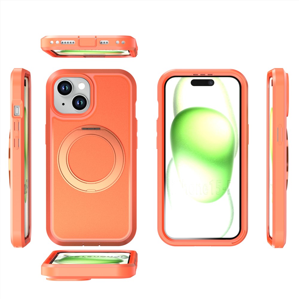 For iPhone 13  /  14 Magnetic Case Rotating Kickstand PC + TPU Anti-Drop Phone Cover