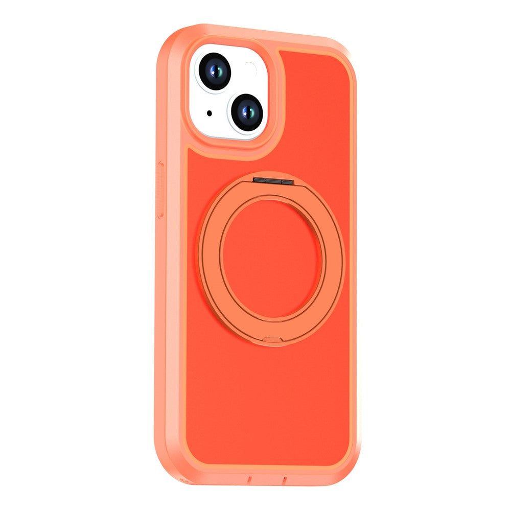 For iPhone 13  /  14 Magnetic Case Rotating Kickstand PC + TPU Anti-Drop Phone Cover