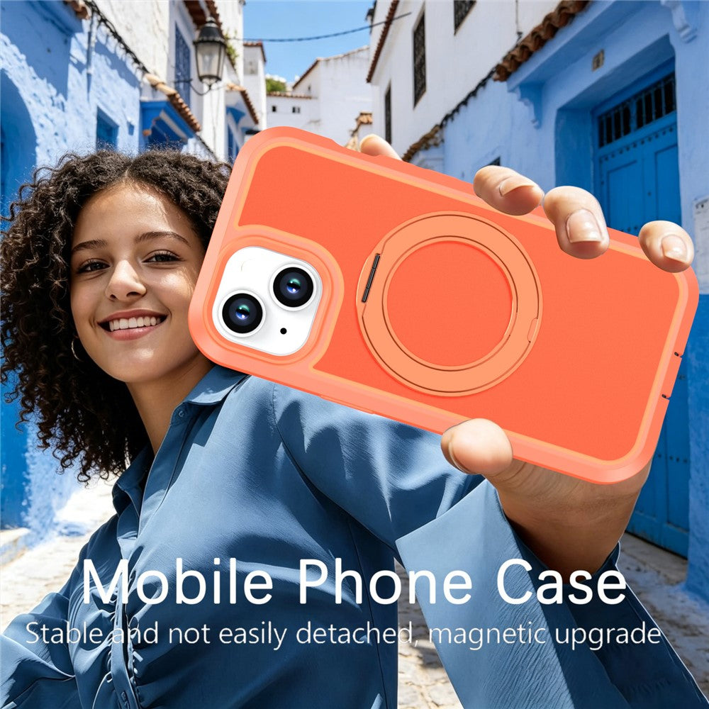 For iPhone 13  /  14 Magnetic Case Rotating Kickstand PC + TPU Anti-Drop Phone Cover