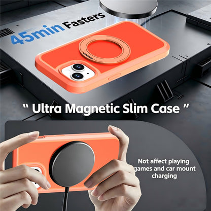 For iPhone 13  /  14 Magnetic Case Rotating Kickstand PC + TPU Anti-Drop Phone Cover