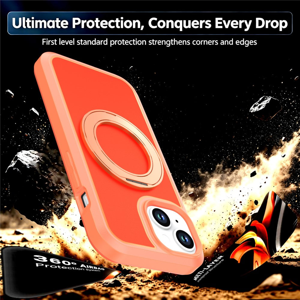 For iPhone 13  /  14 Magnetic Case Rotating Kickstand PC + TPU Anti-Drop Phone Cover