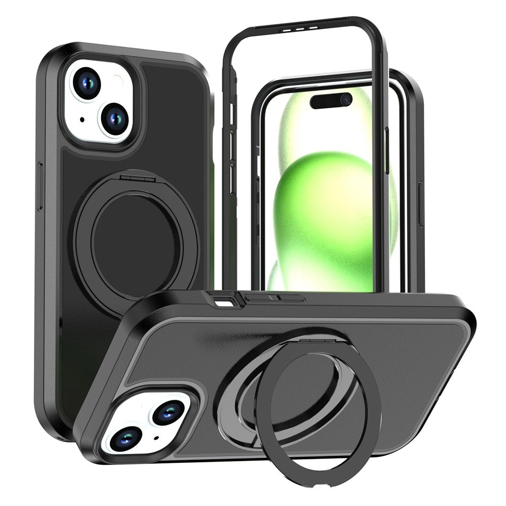 For iPhone 13  /  14 Magnetic Case Rotating Kickstand PC + TPU Anti-Drop Phone Cover