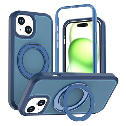 For iPhone 13  /  14 Magnetic Case Rotating Kickstand PC + TPU Anti-Drop Phone Cover