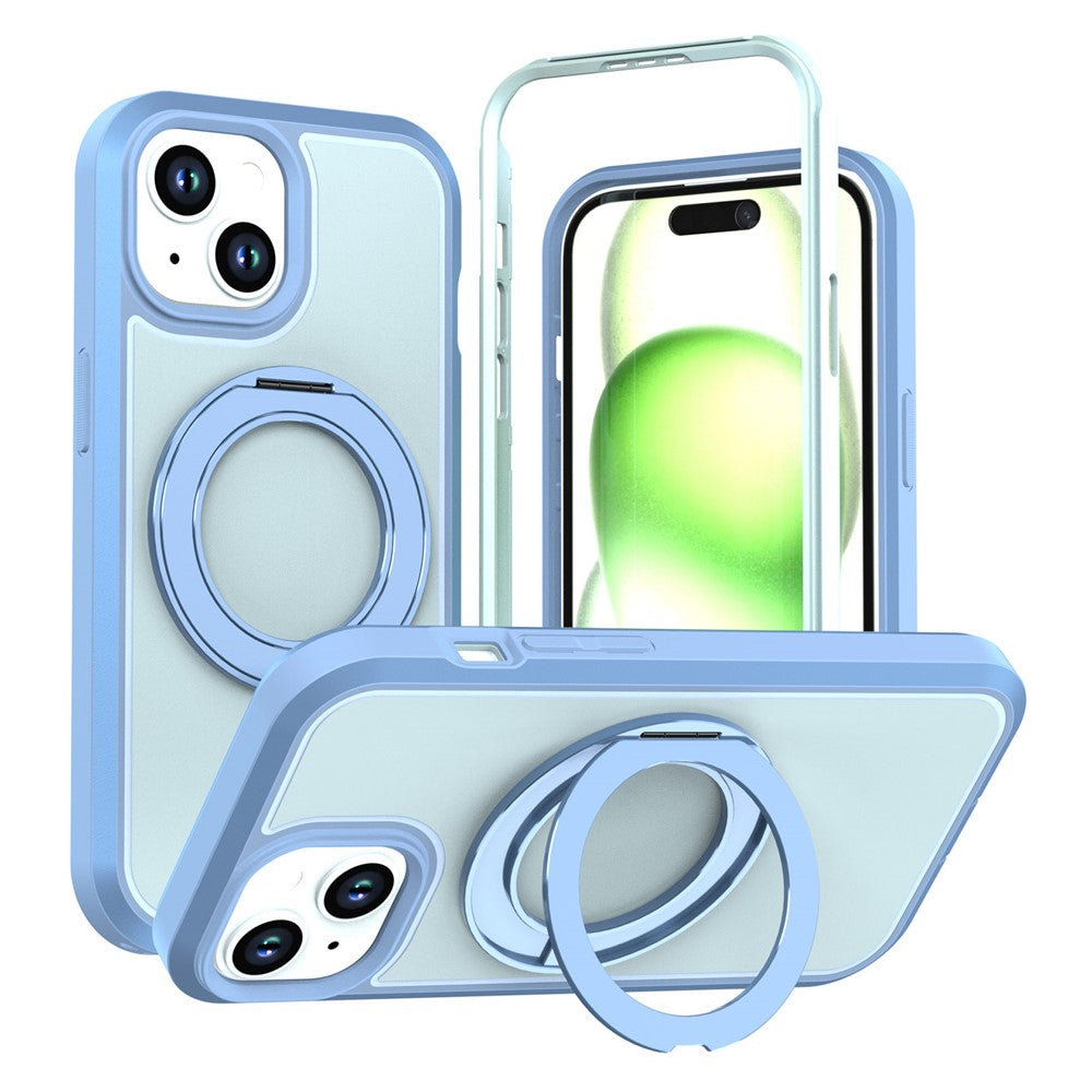 For iPhone 13  /  14 Magnetic Case Rotating Kickstand PC + TPU Anti-Drop Phone Cover