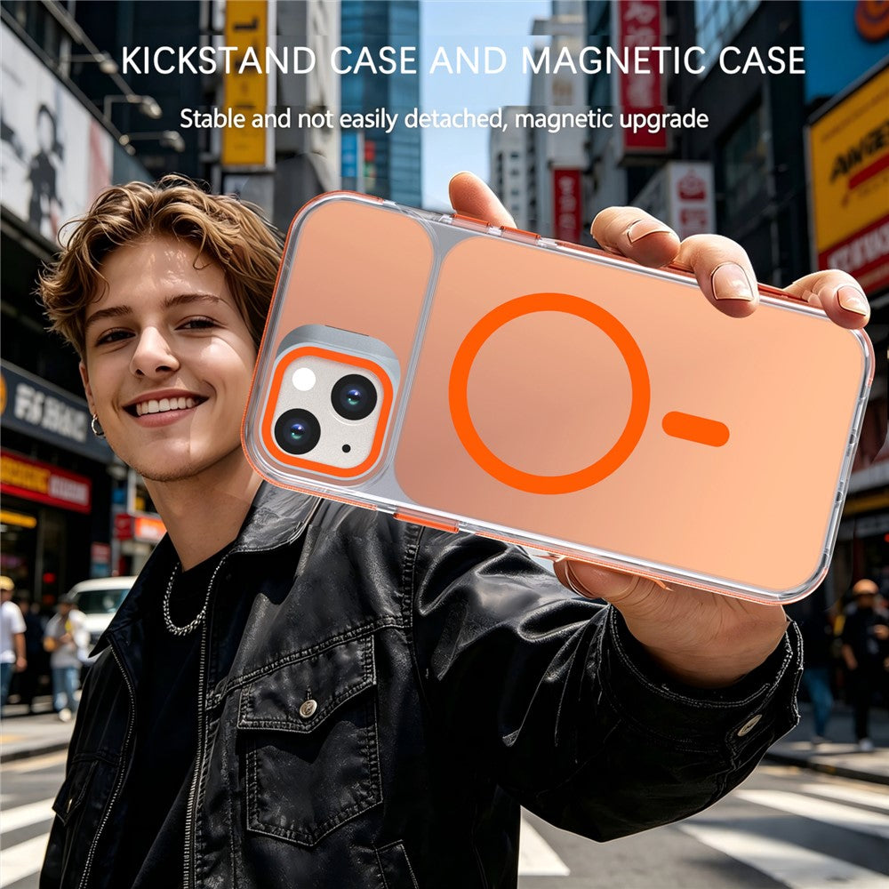 For iPhone 14  /  13 Magnetic Case Camera Frame Kickstand TPU Acrylic Shockproof Phone Cover