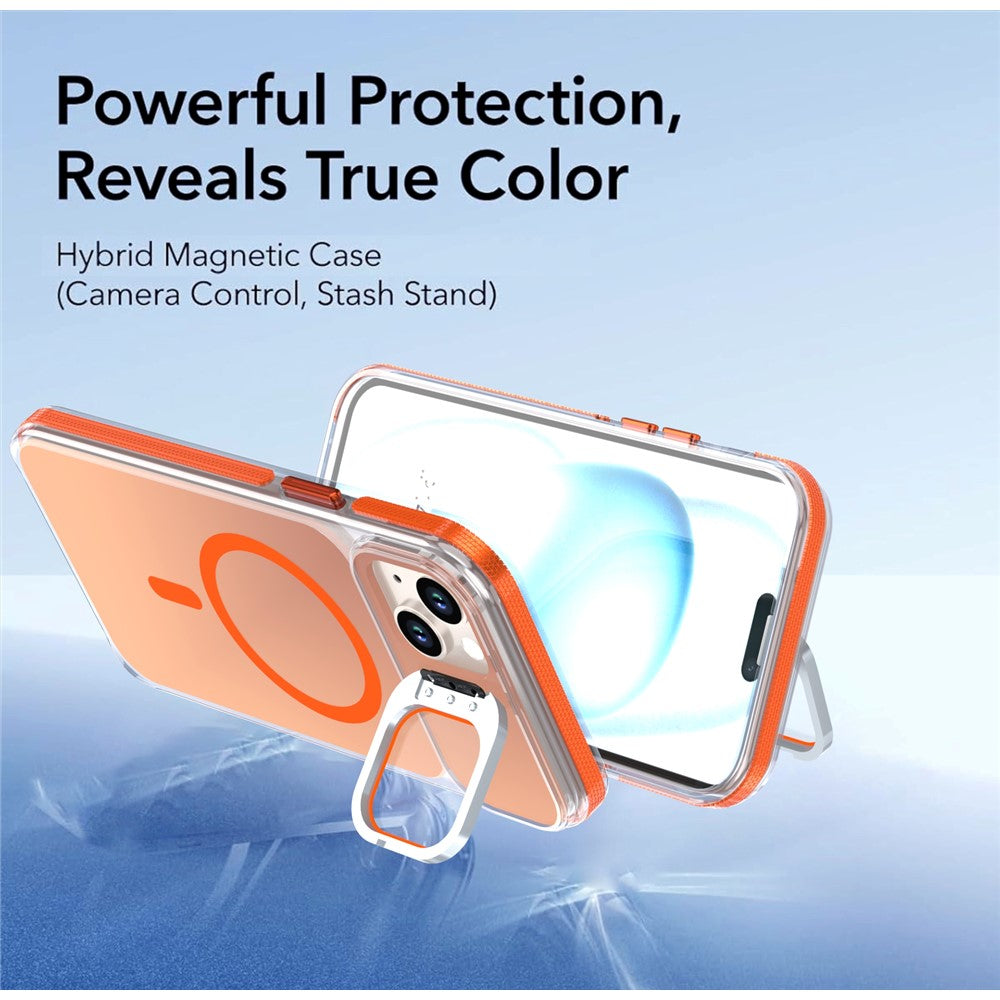 For iPhone 14  /  13 Magnetic Case Camera Frame Kickstand TPU Acrylic Shockproof Phone Cover