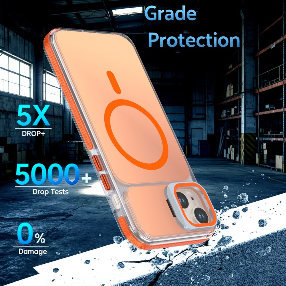 For iPhone 14  /  13 Magnetic Case Camera Frame Kickstand TPU Acrylic Shockproof Phone Cover
