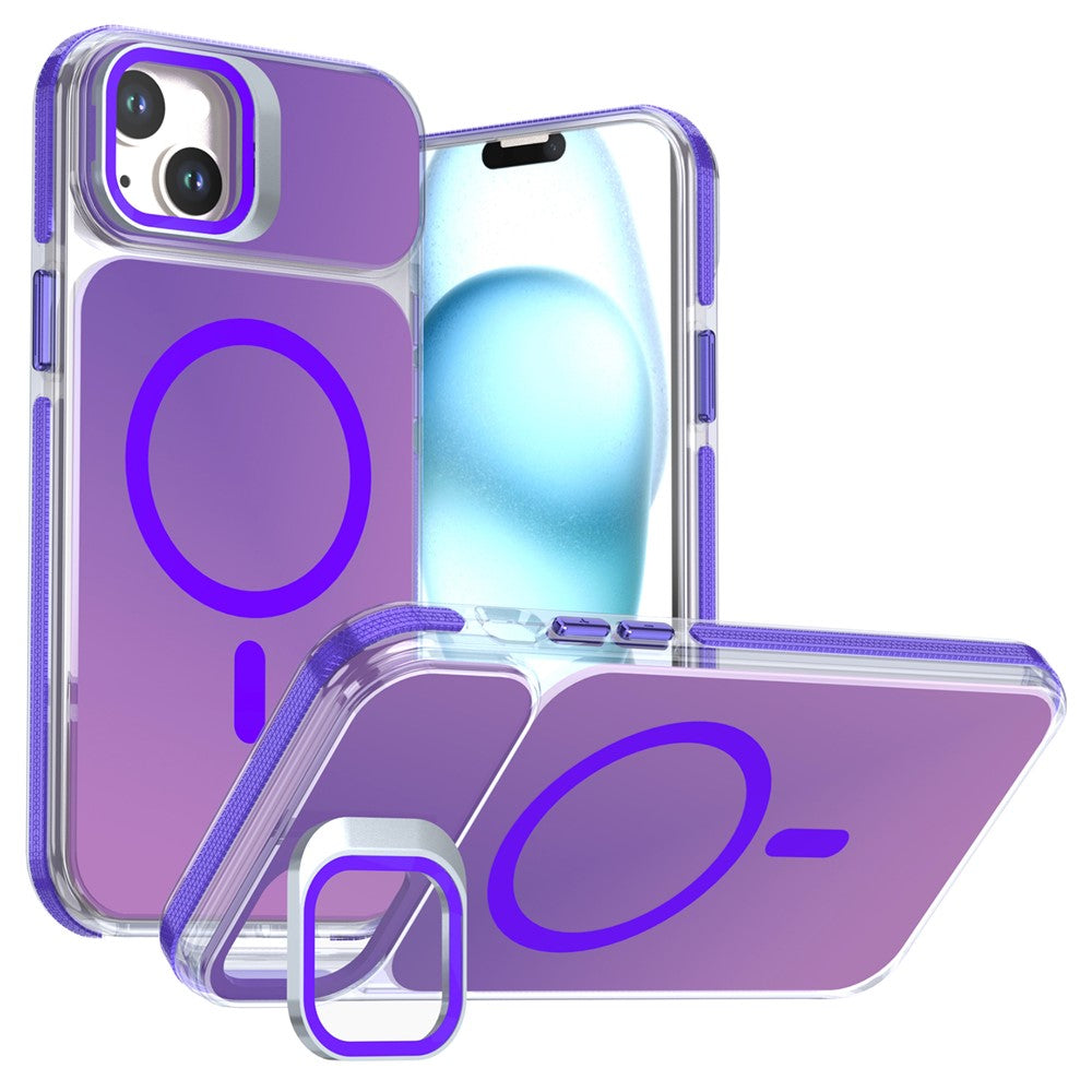 For iPhone 14  /  13 Magnetic Case Camera Frame Kickstand TPU Acrylic Shockproof Phone Cover