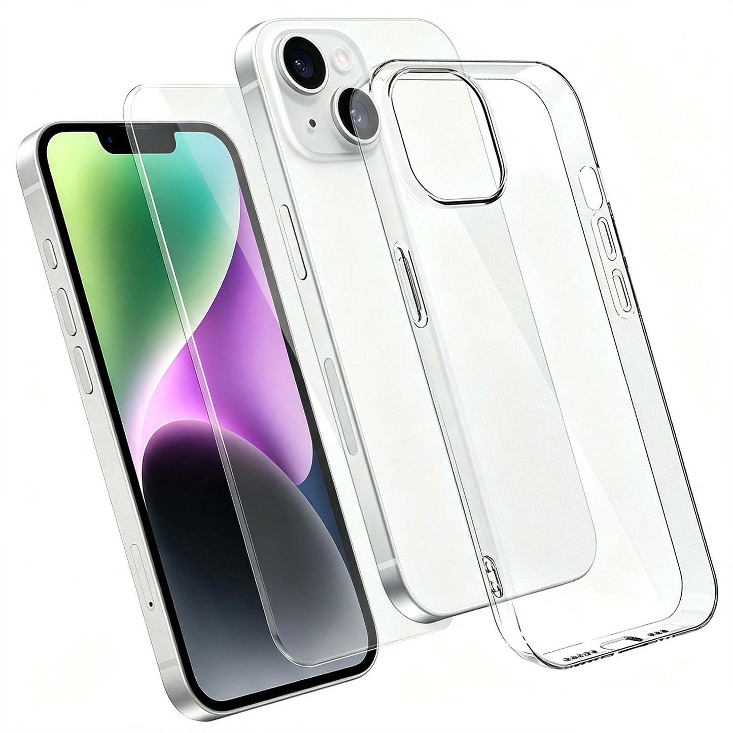 For iPhone 14 Case 2 in 1 TPU Clear Phone Cover with High Aluminium-silicon Glass Screen Protector