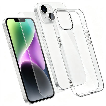 For iPhone 14 Case 2 in 1 TPU Clear Phone Cover with High Aluminium-silicon Glass Screen Protector