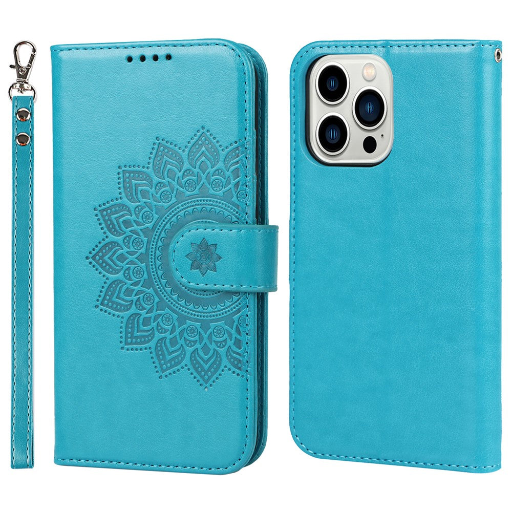 For iPhone 14 Pro Max R61 Texture Felled Seam PU Leather + TPU Hands-free Stand Phone Case Pattern Imprinted Wallet Cover
