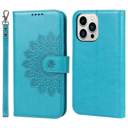 For iPhone 14 Pro Max R61 Texture Felled Seam PU Leather + TPU Hands-free Stand Phone Case Pattern Imprinted Wallet Cover
