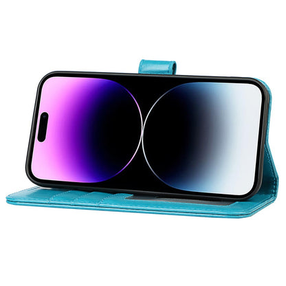 For iPhone 14 Pro Max R61 Texture Felled Seam PU Leather + TPU Hands-free Stand Phone Case Pattern Imprinted Wallet Cover