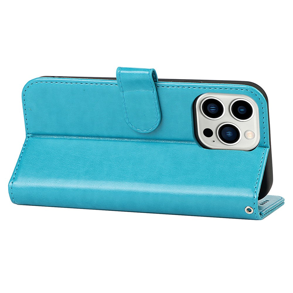 For iPhone 14 Pro Max R61 Texture Felled Seam PU Leather + TPU Hands-free Stand Phone Case Pattern Imprinted Wallet Cover