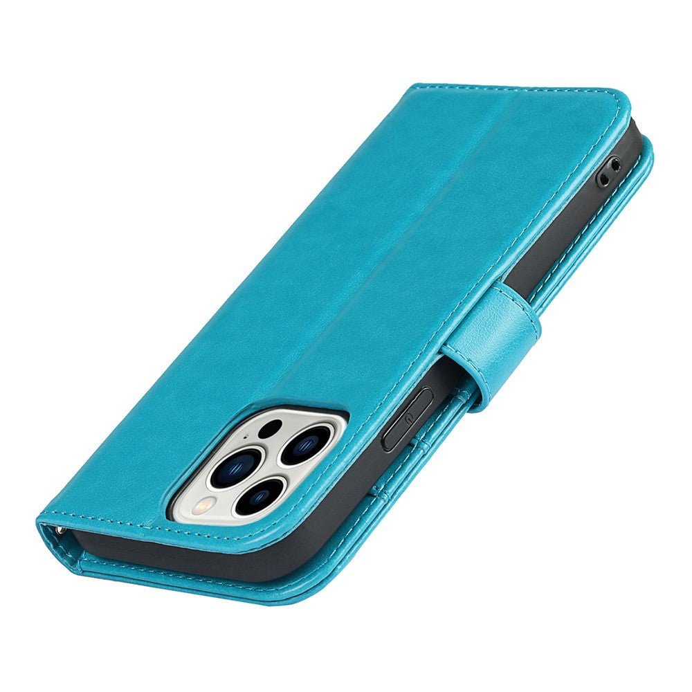 For iPhone 14 Pro Max R61 Texture Felled Seam PU Leather + TPU Hands-free Stand Phone Case Pattern Imprinted Wallet Cover