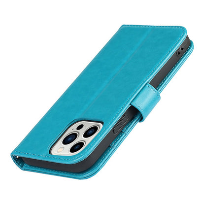 For iPhone 14 Pro Max R61 Texture Felled Seam PU Leather + TPU Hands-free Stand Phone Case Pattern Imprinted Wallet Cover