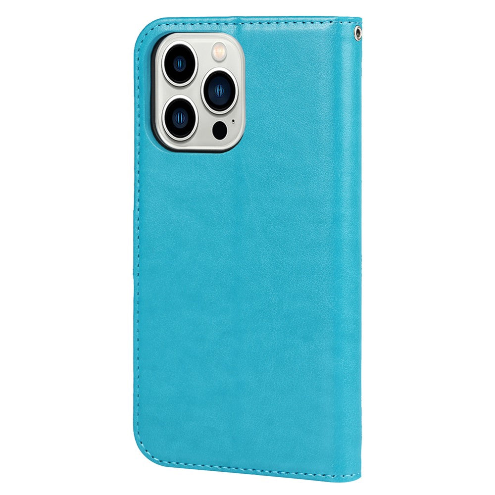 For iPhone 14 Pro Max R61 Texture Felled Seam PU Leather + TPU Hands-free Stand Phone Case Pattern Imprinted Wallet Cover