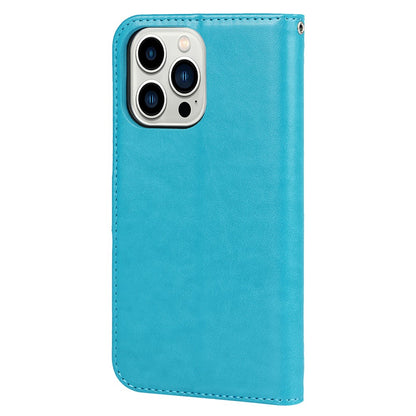 For iPhone 14 Pro Max R61 Texture Felled Seam PU Leather + TPU Hands-free Stand Phone Case Pattern Imprinted Wallet Cover