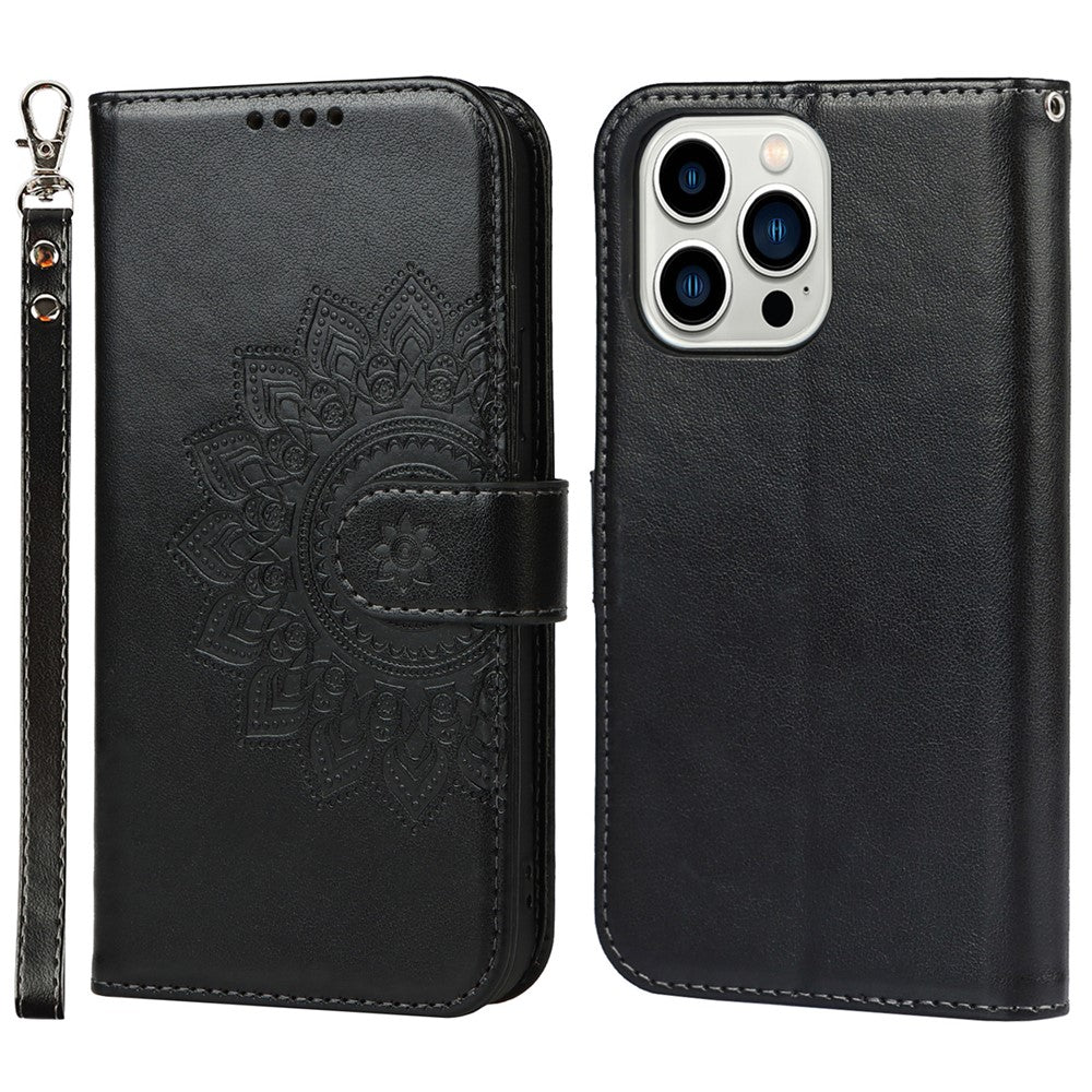 For iPhone 14 Pro Max R61 Texture Felled Seam PU Leather + TPU Hands-free Stand Phone Case Pattern Imprinted Wallet Cover