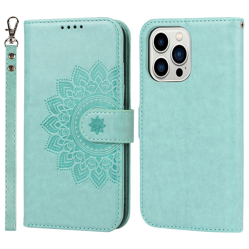 For iPhone 14 Pro Max R61 Texture Felled Seam PU Leather + TPU Hands-free Stand Phone Case Pattern Imprinted Wallet Cover