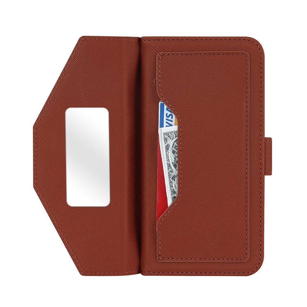 Anti-fall Phone Cover For iPhone 14 Pro Max Cross Texture PU Leather Flip Phone Case Stand Wallet with Inside Makeup Mirror and Shoulder Strap