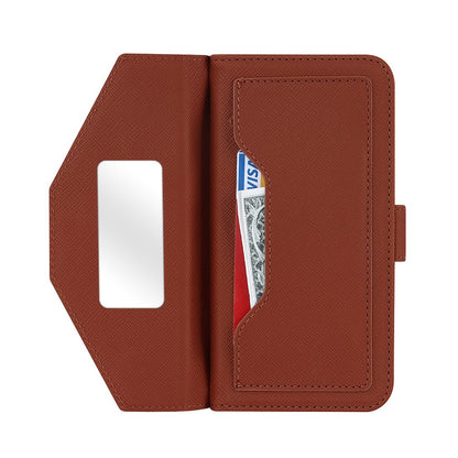 Anti-fall Phone Cover For iPhone 14 Pro Max Cross Texture PU Leather Flip Phone Case Stand Wallet with Inside Makeup Mirror and Shoulder Strap