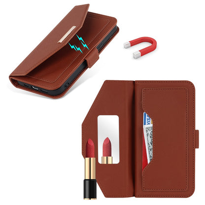 Anti-fall Phone Cover For iPhone 14 Pro Max Cross Texture PU Leather Flip Phone Case Stand Wallet with Inside Makeup Mirror and Shoulder Strap