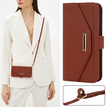 Anti-fall Phone Cover For iPhone 14 Pro Max Cross Texture PU Leather Flip Phone Case Stand Wallet with Inside Makeup Mirror and Shoulder Strap