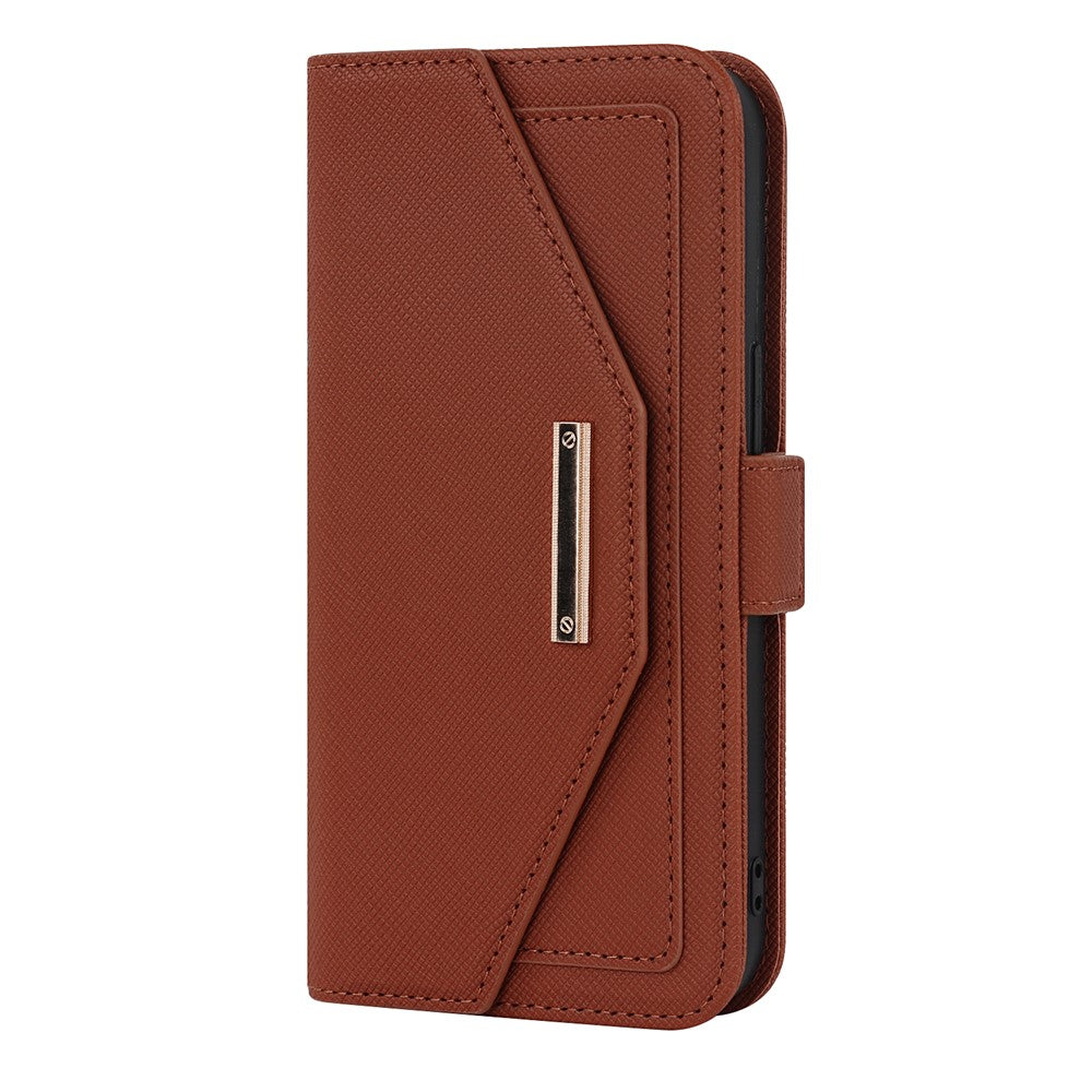 Anti-fall Phone Cover For iPhone 14 Pro Max Cross Texture PU Leather Flip Phone Case Stand Wallet with Inside Makeup Mirror and Shoulder Strap