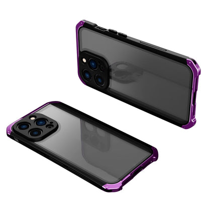 ELEMENT BOX For iPhone 14 Pro Max Metal Frame 3-Piece Design Hybrid Cell Phone Case Tempered Glass Panel Droproof Mobile Cover