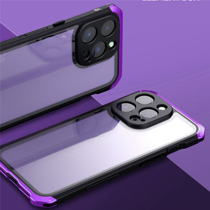 ELEMENT BOX For iPhone 14 Pro Max Metal Frame 3-Piece Design Hybrid Cell Phone Case Tempered Glass Panel Droproof Mobile Cover