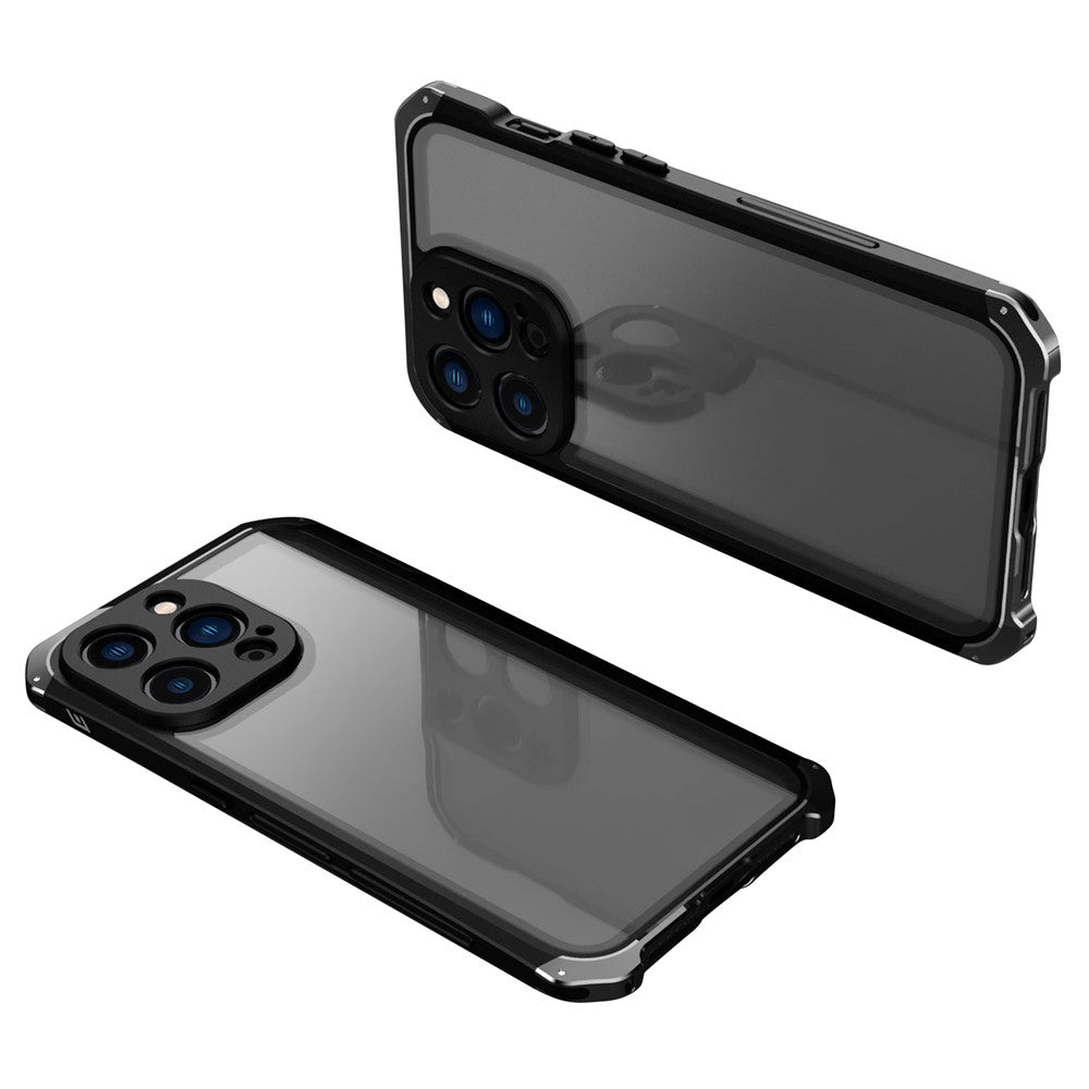 ELEMENT BOX For iPhone 14 Pro Max Metal Frame 3-Piece Design Hybrid Cell Phone Case Tempered Glass Panel Droproof Mobile Cover