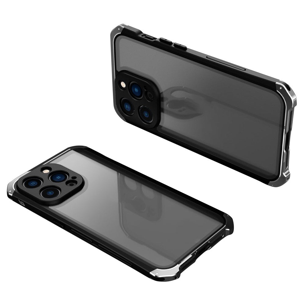 ELEMENT BOX For iPhone 14 Pro Max Metal Frame 3-Piece Design Hybrid Cell Phone Case Tempered Glass Panel Droproof Mobile Cover