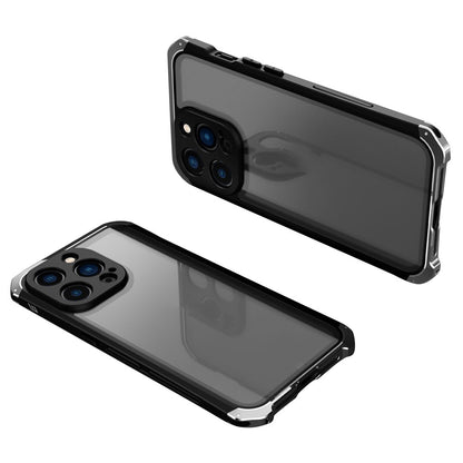 ELEMENT BOX For iPhone 14 Pro Max Metal Frame 3-Piece Design Hybrid Cell Phone Case Tempered Glass Panel Droproof Mobile Cover