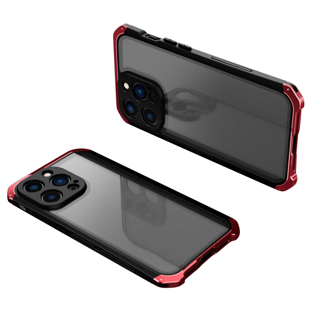 ELEMENT BOX For iPhone 14 Pro Max Metal Frame 3-Piece Design Hybrid Cell Phone Case Tempered Glass Panel Droproof Mobile Cover