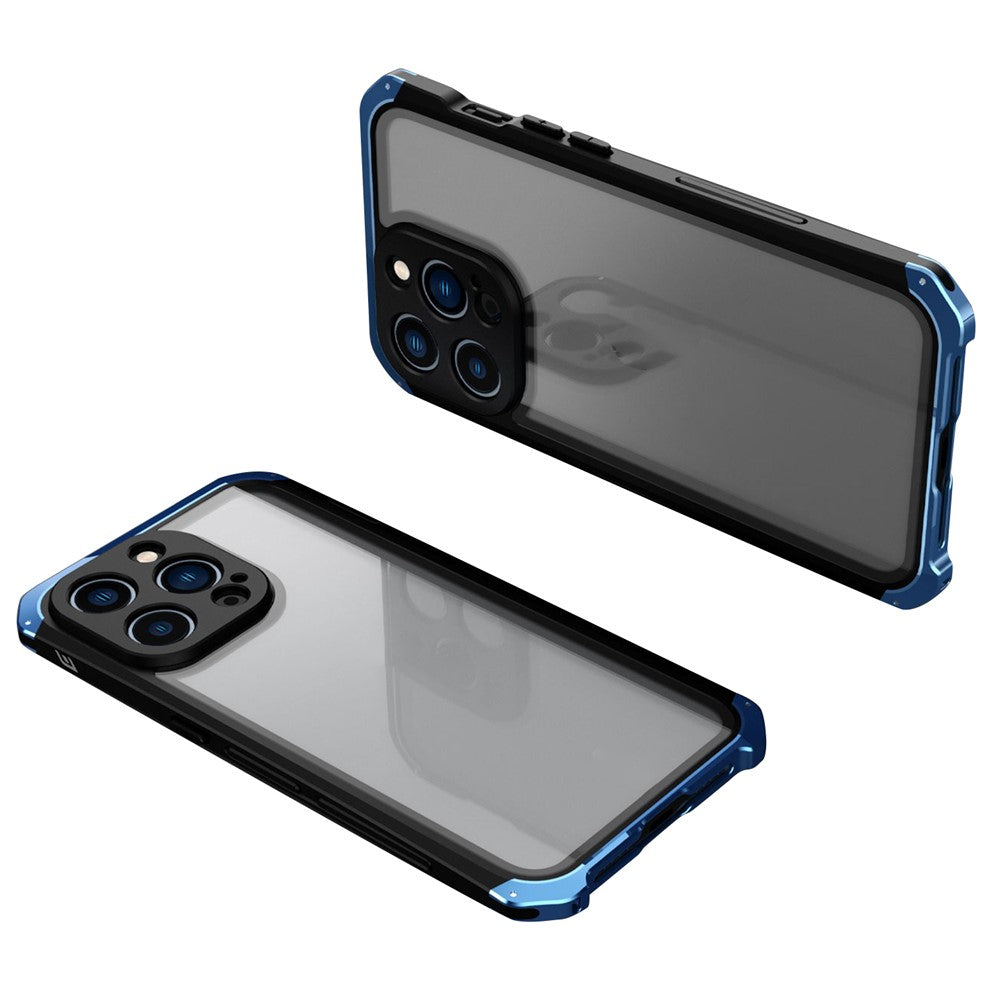 ELEMENT BOX For iPhone 14 Pro Max Metal Frame 3-Piece Design Hybrid Cell Phone Case Tempered Glass Panel Droproof Mobile Cover