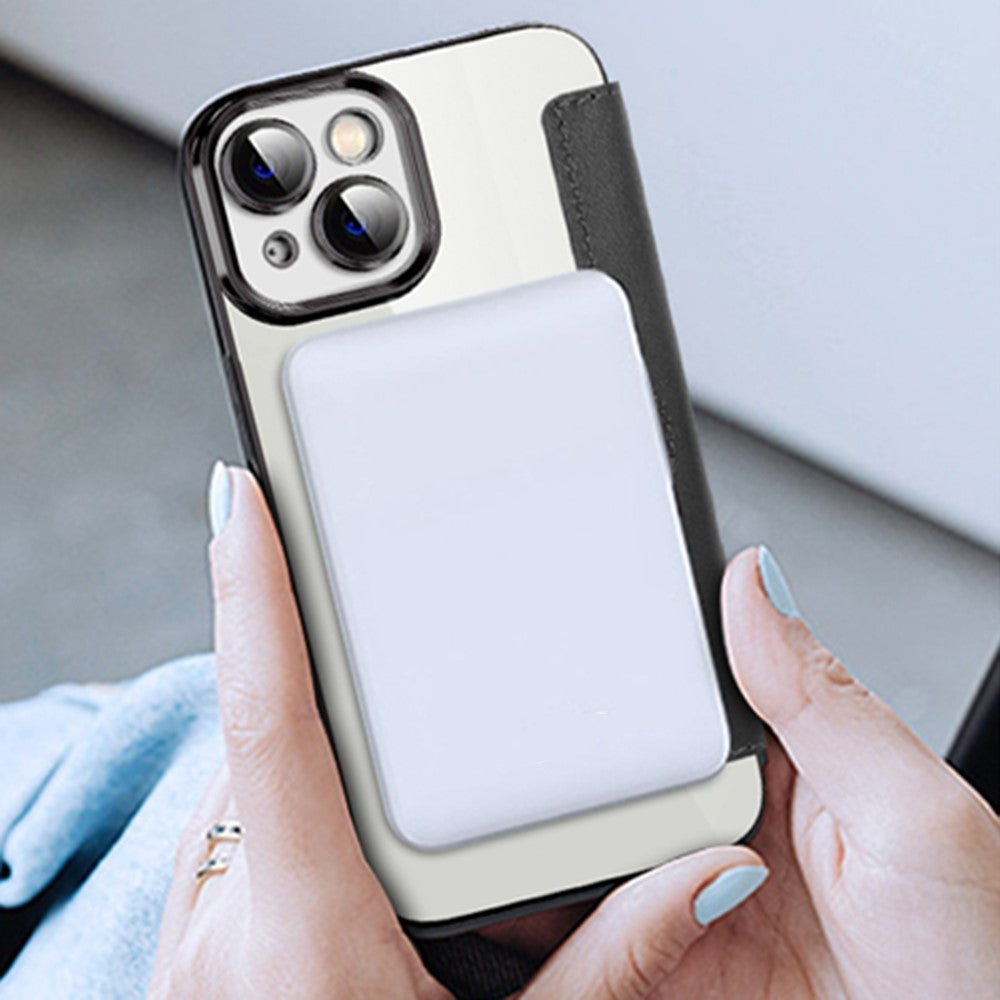 For iPhone 14 Plus Compatible with MagSafe RFID Blocking Card Slots Scratch Proof PU Leather+TPU Electroplating Clear Back Flip Case with Lens Film