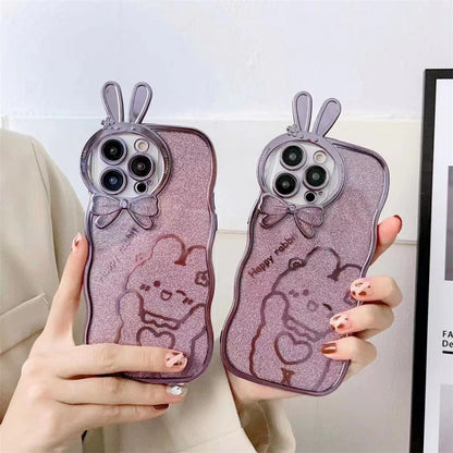 For iPhone 14 Pro Max Anti-fall Glitter Soft TPU Phone Back Cover Rabbit Design Electroplating Protective Phone Case